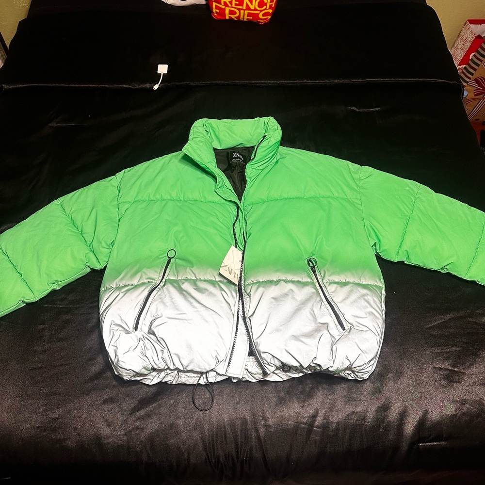 Zara Green and Silver Bomber Jacket